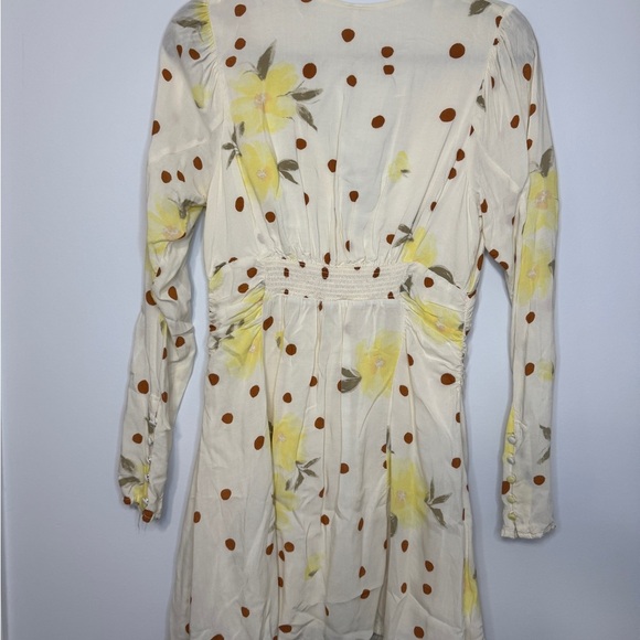 Free People Long Sleeve Mini Dress Polka Dot Button Front Cream Yellow S - Picture 4 of 14